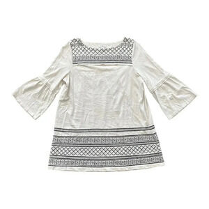 J. Jill Ivory Embroidered Bell Sleeve Tunic Top S